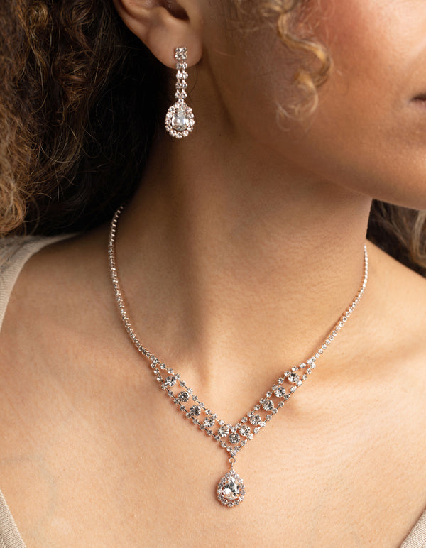 Earrings Plus Necklace Elegant Jewelry Set Silver Plated - Temu