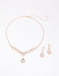 Rose Gold Diamante Necklace & Earrings Set - link has visual effect only