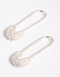 Sterling Silver Pave Safety Pin Earrings - link has visual effect only