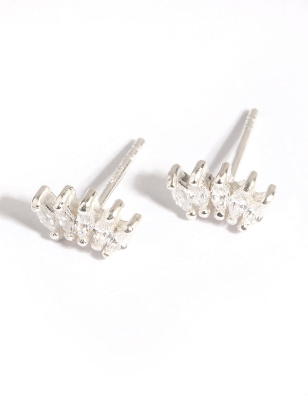 Sterling Silver Diamante Crown Stud Earring Set
