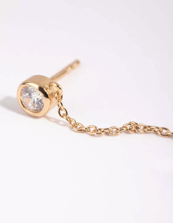 Gold Plated Sterling Silver Cubic Zirconia Chain Stud Earrings