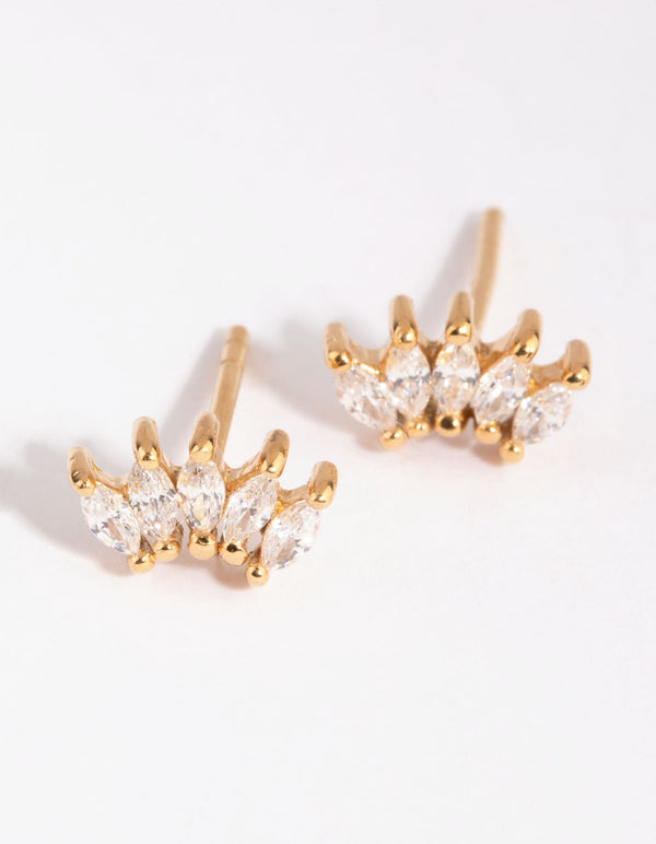 Gold Plated Sterling Silver Marquise Crown Stud Earrings
