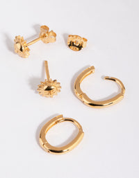 Gold Plated Sterling Silver Sun Stud & Huggie Earring Set - link has visual effect only