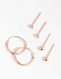 Rose Gold Plated Sterling Silver Stud & Hoop Earring Pack - link has visual effect only