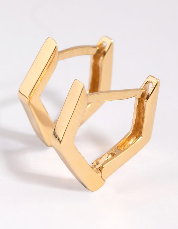 Gold Plated Sterling Silver Geometric Huggie Earrings