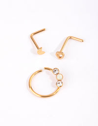 Gold Surgical Steel Heart & Moon Nose Studs - link has visual effect only