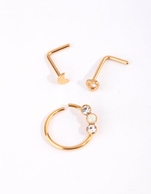 Gold Surgical Steel Heart & Moon Nose Studs