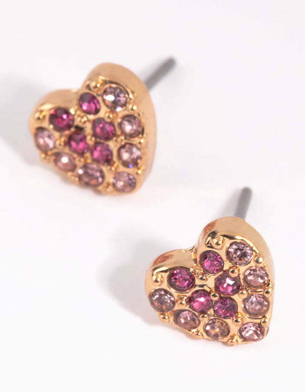 Pink Ombre Diamante Heart Stud Earrings