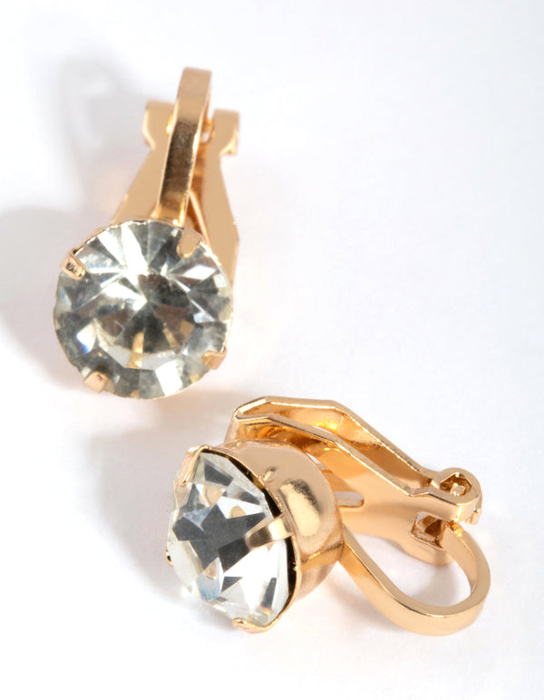 Gold Statement Diamante Clip On Earrings