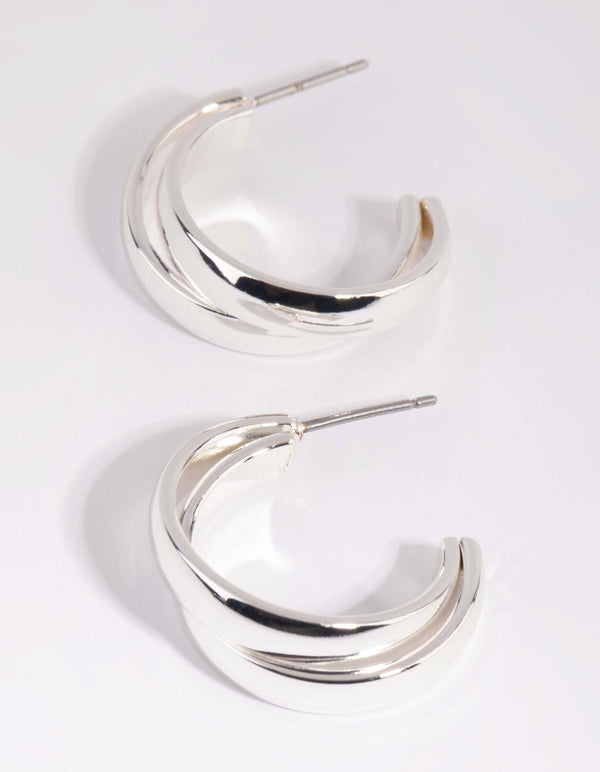Silver Smooth Double Hoop Earrings