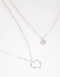 Silver Double Heart Layered Necklace - link has visual effect only