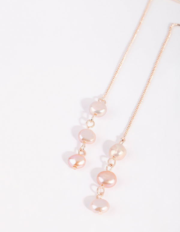 Rose Gold Pearl Thread Through Earrings