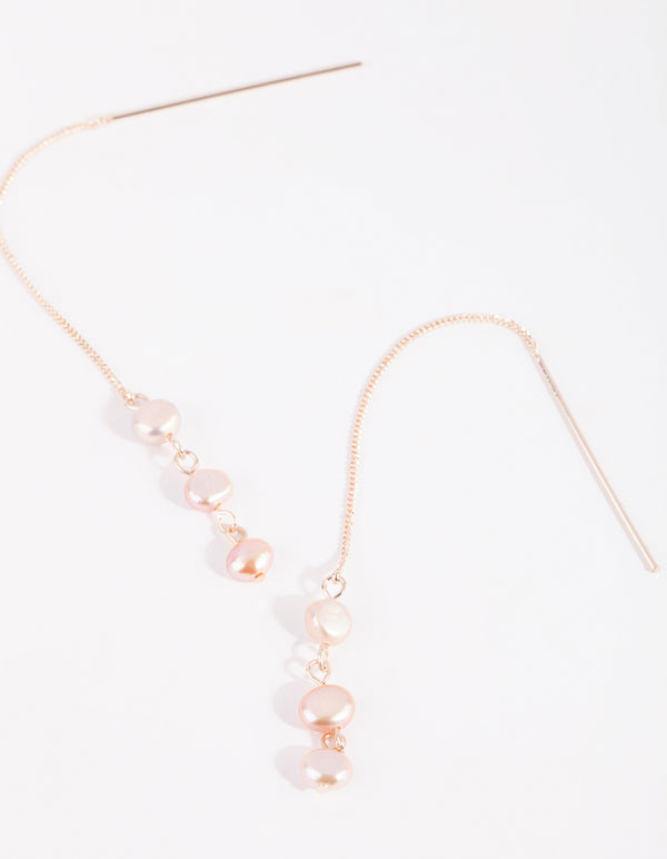 Rose Gold Pearl Thread Through Earrings