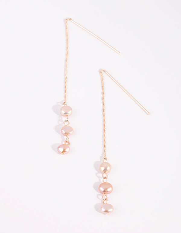 Rose Gold Pearl Thread Through Earrings