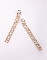 Gold Diamante Greek Key Drop Earrings - link has visual effect only