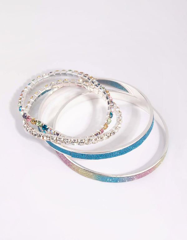Kids Silver Diamante Glitter Bracelet 4-Pack