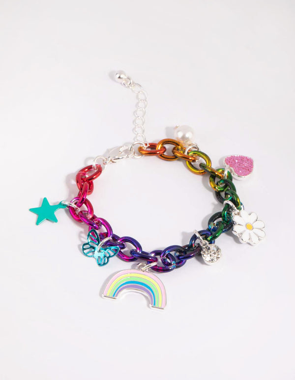Kids Matte Rainbow Ombre Charm Bracelet