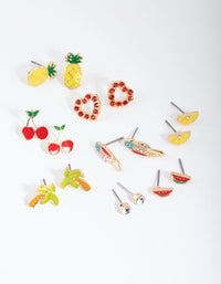 Gold Summer Fruit Stud Earring 8-Pack - link has visual effect only