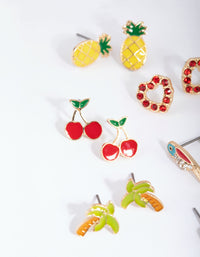 Gold Summer Fruit Stud Earring 8-Pack - link has visual effect only