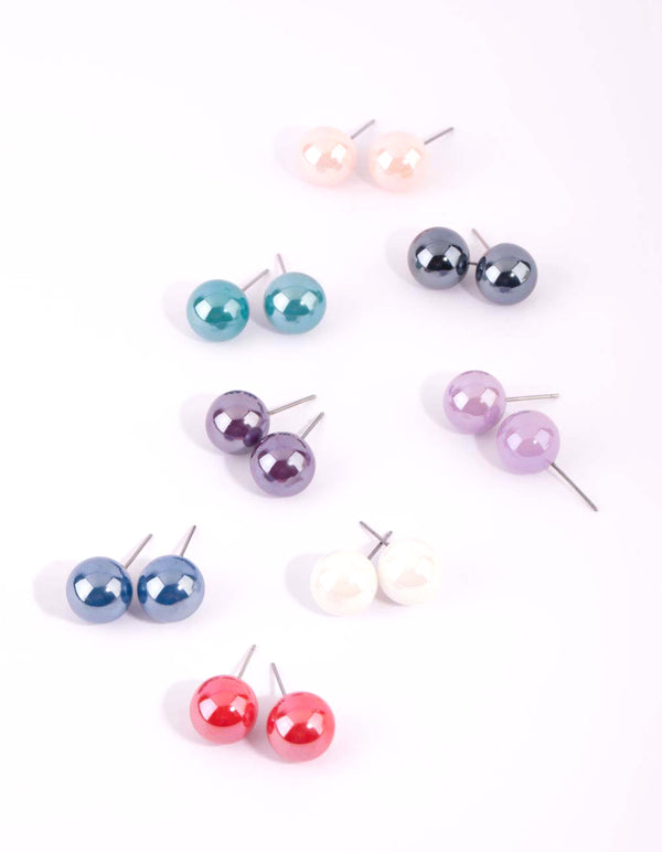 Matte Multicoloured Ball Stud Earring 8-Pack