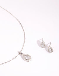 Silver Cubic Zirconia Teardrop Necklace & Earrings Set - link has visual effect only