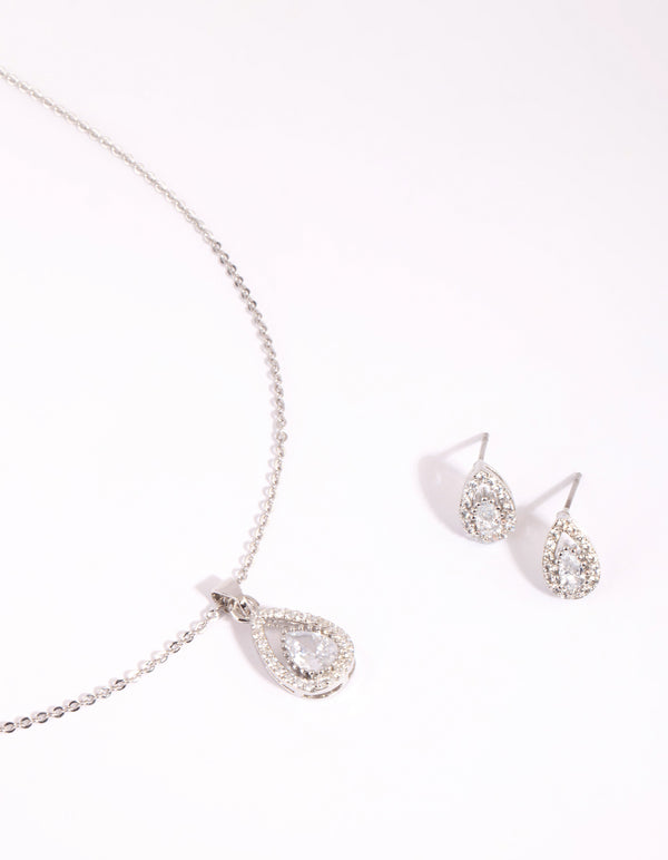 Silver Cubic Zirconia Teardrop Necklace & Earrings Set - Lovisa