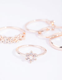 Rose Gold Cubic Zirconia Daisy Ring 5-Pack - link has visual effect only