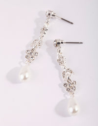 Silver Floral Pearl Drop Earrings - link has visual effect only