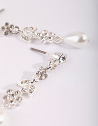 Silver Floral Pearl Drop Earrings - link has visual effect only
