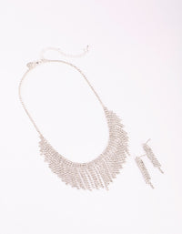Silver Diamante Tassel Necklace & Earrings Set - link has visual effect only