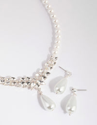 Silver Teardrop Pearl Necklace & Earrings Set - link has visual effect only