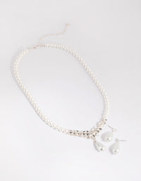 Silver Teardrop Pearl Necklace & Earrings Set - link has visual effect only