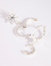 Silver Diamante Mismatched Celestial Huggie Earrings - link has visual effect only