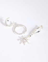 Silver Diamante Mismatched Celestial Huggie Earrings - link has visual effect only