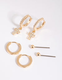 Gold Plain & Diamante Cross Earring Pack - link has visual effect only