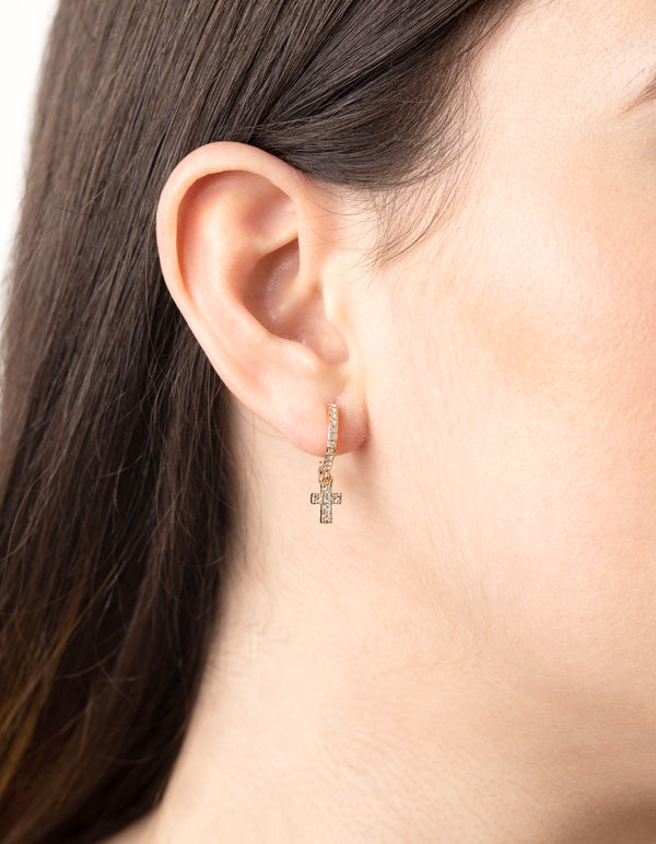 Gold Plain & Diamante Cross Earring Pack