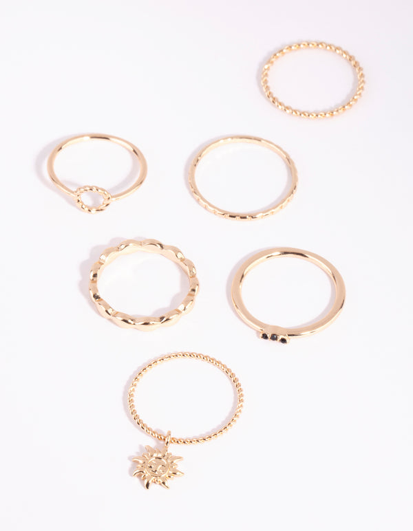 Gold Sun Charm Ring Pack