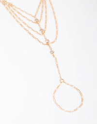 Gold Cubic Zirconia Draped Hand Chain - link has visual effect only