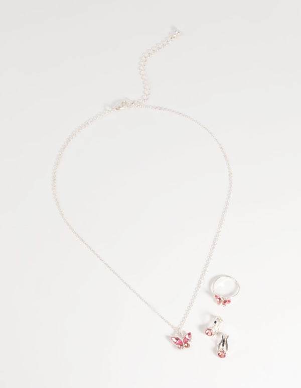 Kids Diamante Butterfly Jewellery Set