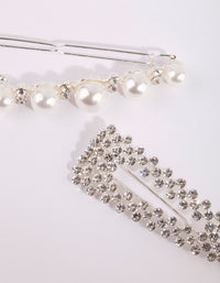 Silver Diamante & Pearl Clip Set - link has visual effect only
