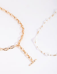Gold & White Pearl Chain Fob Necklace - link has visual effect only