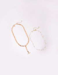 Gold & White Pearl Chain Fob Necklace - link has visual effect only