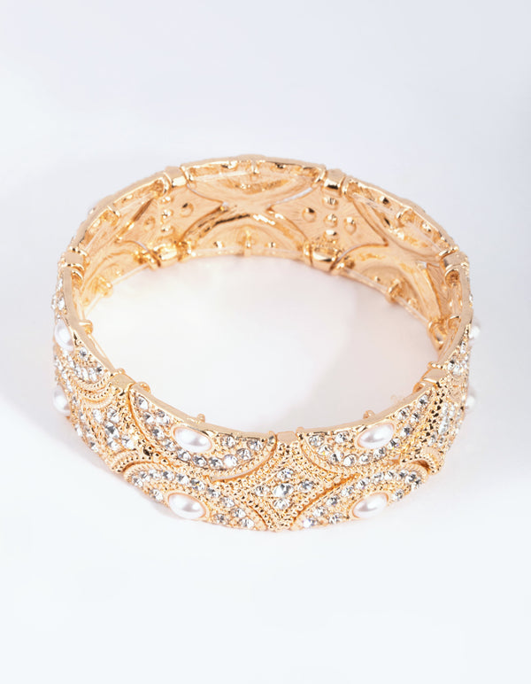 Gold Filigree & Pearl Stretch Bracelet