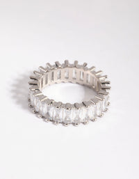 Rhodium Diamond Simulant Baguette Ring - link has visual effect only