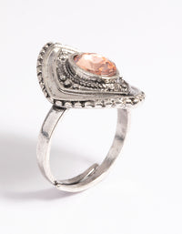 Gunmetal Oval Ring with Pink Stone - link has visual effect only