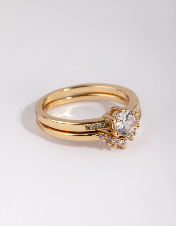 Gold Plated Engagement Style Ring Set with Cubic Zirconia