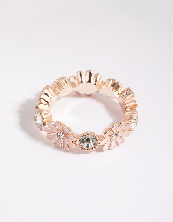 Rose Gold Flower & Diamante Ring