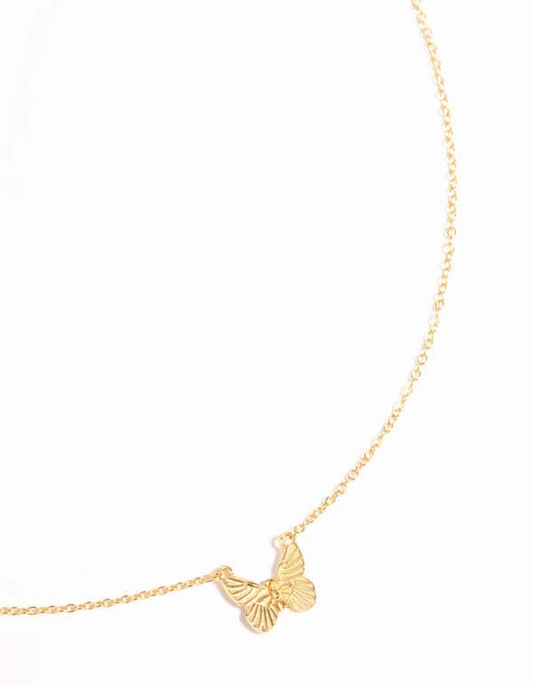 Gold Plated Sterling Silver Etched Butterfly Necklace