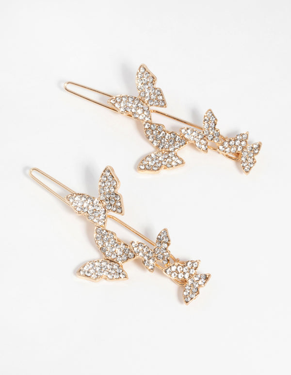 Gold Butterfly Diamante Clip