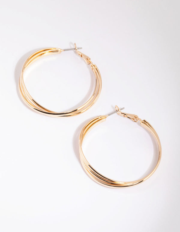 Gold Triple Twist Hoop Earrings